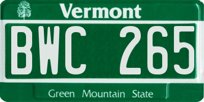 VT license plate BWC265