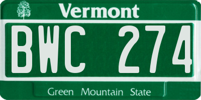 VT license plate BWC274