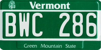 VT license plate BWC286