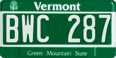 VT license plate BWC287