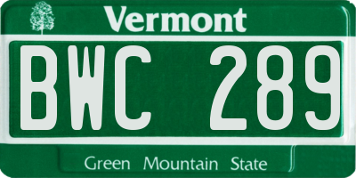 VT license plate BWC289