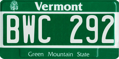 VT license plate BWC292