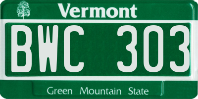 VT license plate BWC303