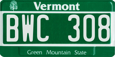 VT license plate BWC308