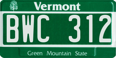 VT license plate BWC312