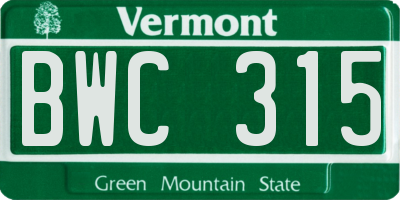 VT license plate BWC315