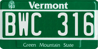 VT license plate BWC316