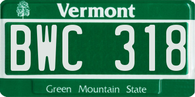 VT license plate BWC318