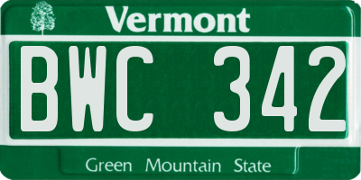VT license plate BWC342