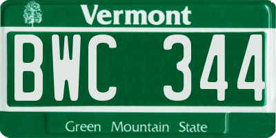 VT license plate BWC344