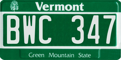 VT license plate BWC347