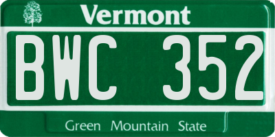 VT license plate BWC352