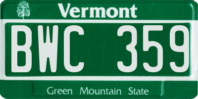 VT license plate BWC359