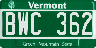 VT license plate BWC362
