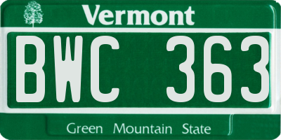 VT license plate BWC363