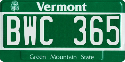 VT license plate BWC365