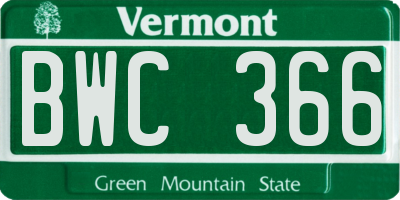 VT license plate BWC366
