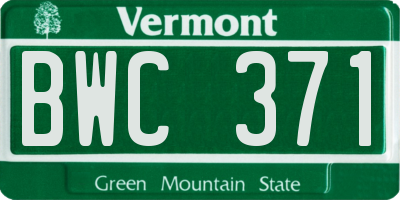 VT license plate BWC371