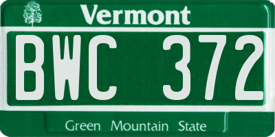 VT license plate BWC372
