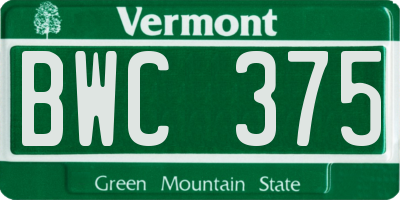 VT license plate BWC375