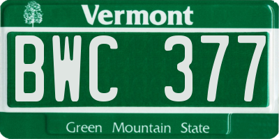 VT license plate BWC377