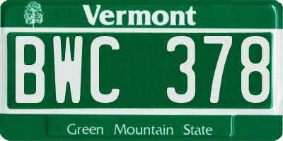 VT license plate BWC378