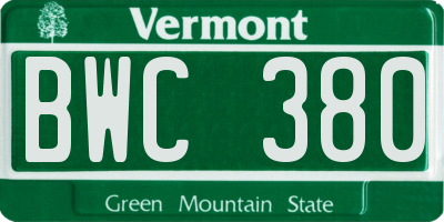 VT license plate BWC380