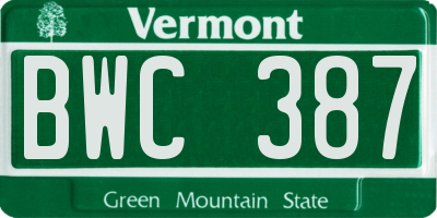 VT license plate BWC387