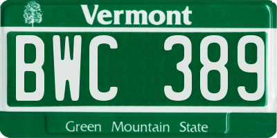 VT license plate BWC389