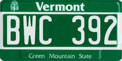 VT license plate BWC392
