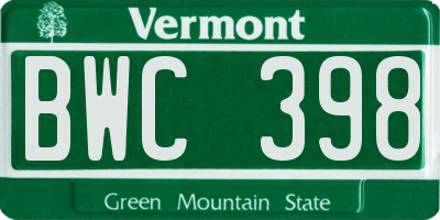 VT license plate BWC398