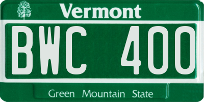 VT license plate BWC400