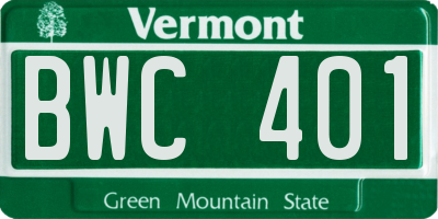 VT license plate BWC401