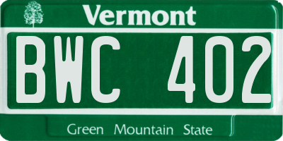VT license plate BWC402