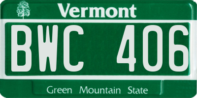 VT license plate BWC406