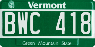 VT license plate BWC418