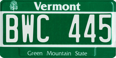 VT license plate BWC445