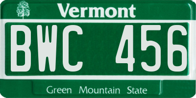 VT license plate BWC456