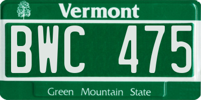 VT license plate BWC475