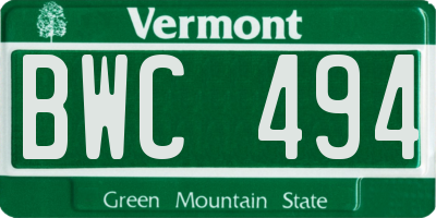 VT license plate BWC494