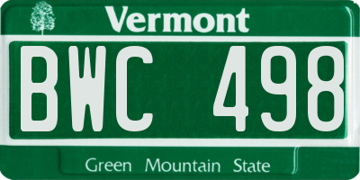 VT license plate BWC498