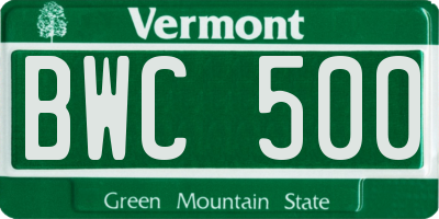 VT license plate BWC500