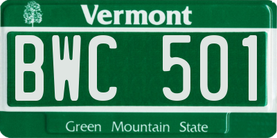VT license plate BWC501