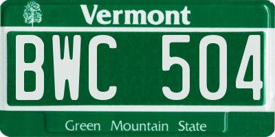 VT license plate BWC504