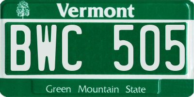 VT license plate BWC505