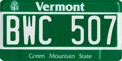 VT license plate BWC507