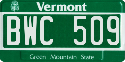 VT license plate BWC509