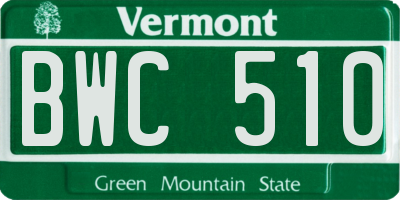 VT license plate BWC510