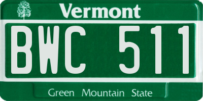 VT license plate BWC511
