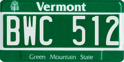 VT license plate BWC512